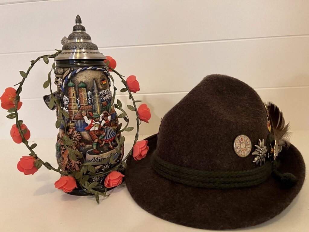 Souveniers from Oktoberfest - Beer Stein and men's German hat
