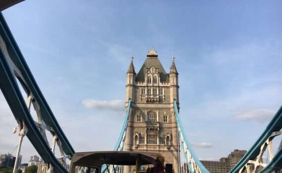 Tower Bridge view from the top of a bus.