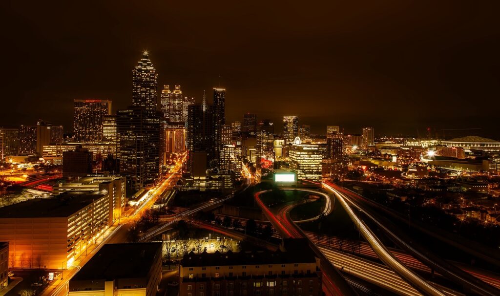 Atlanta city scape at night.