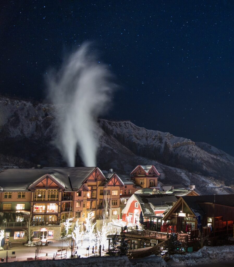 Night time view of Aspen Colorado