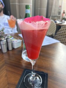 A pink cocktail called "feeling pretty" served at the Beverly Wilshire in Beverly Hills.