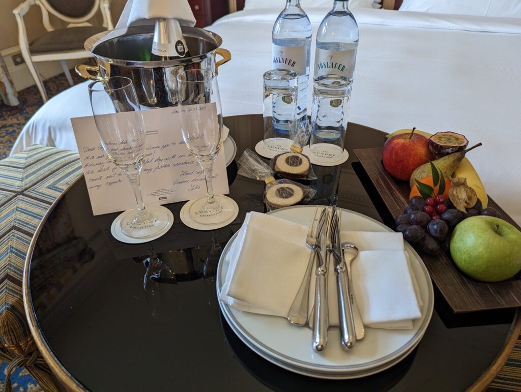 Food and champagne service at the Luxury Hotel Bristol in Vienna
