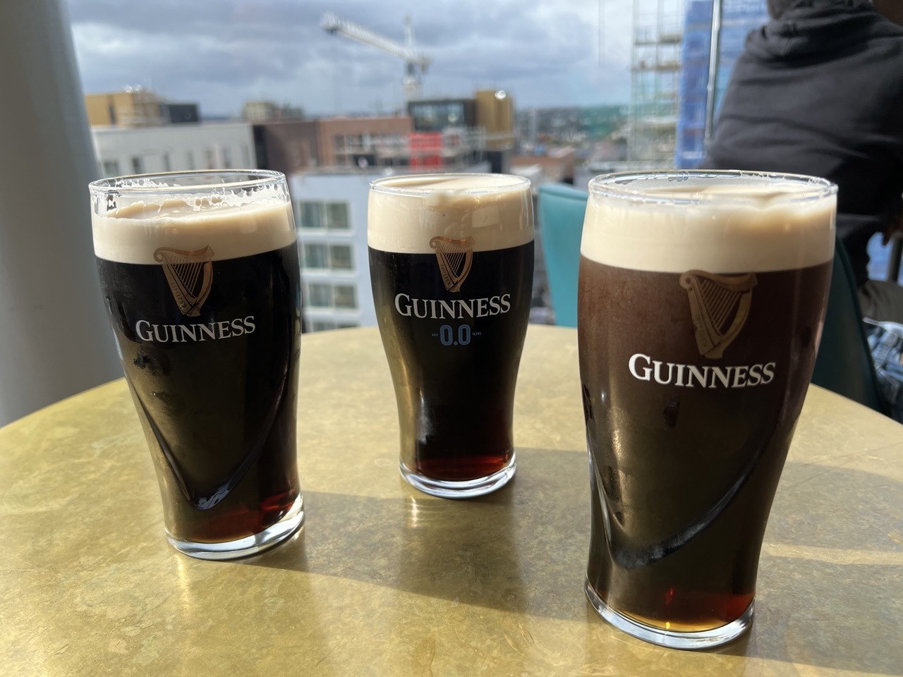 Three pints of Guinness at the Gravity Bar in Dublin