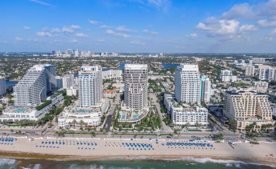 Arial view of the luxury hotels in Fort Lauderdale, Ritz Carlton, Four Seasons and the Contrad