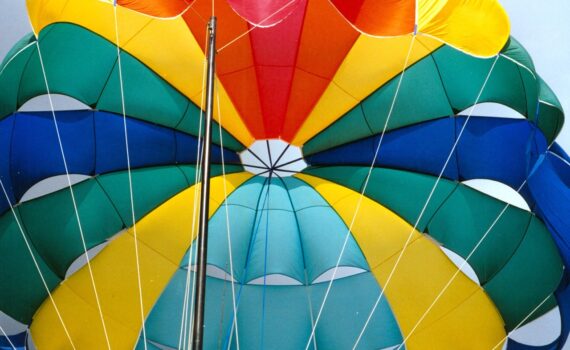 Rainbow colored parasail.