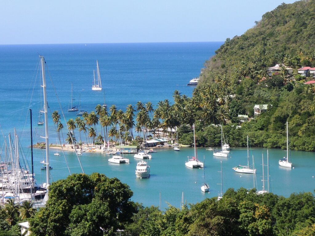 bay with sailboats in Saint Lucia