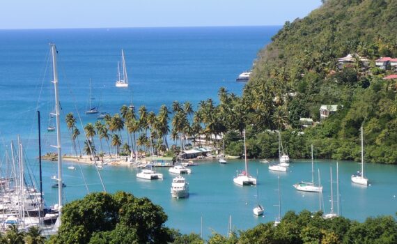 bay with sailboats in Saint Lucia