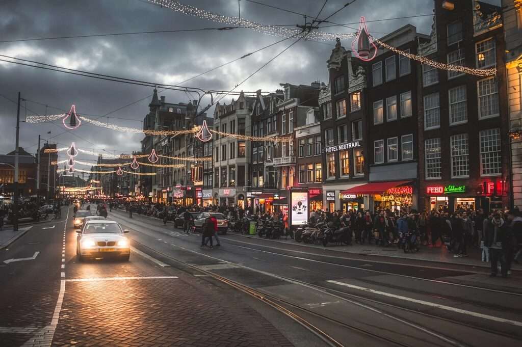 Festive Christmas lights in Amsterdam