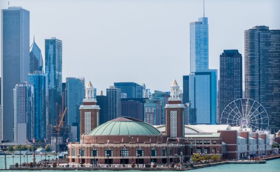 View from the water of Navy Pier in Chicago
