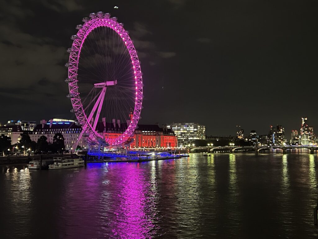 London Eye lit up at night