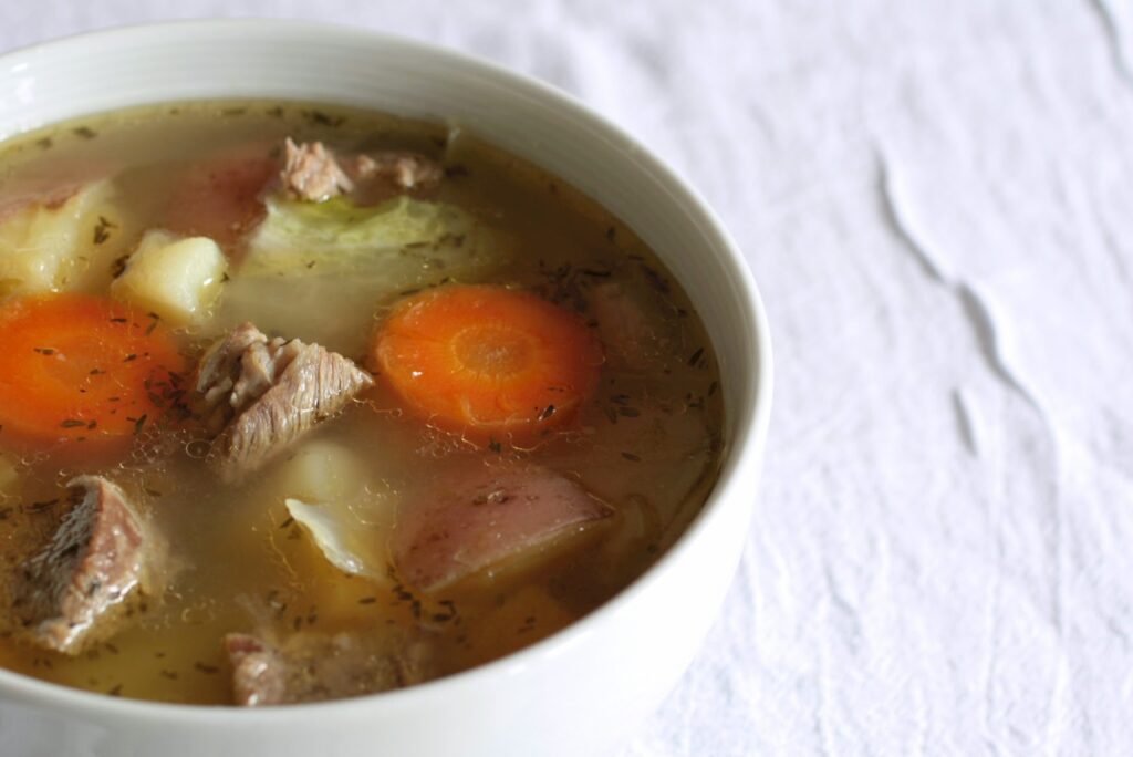 Icelandic Lamb Soup in a white bowl