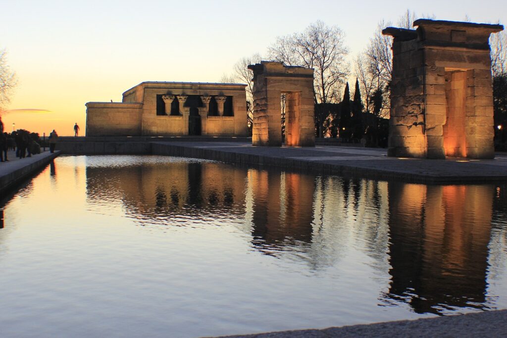 Temple of Debod at sunset in Madrid, Spain