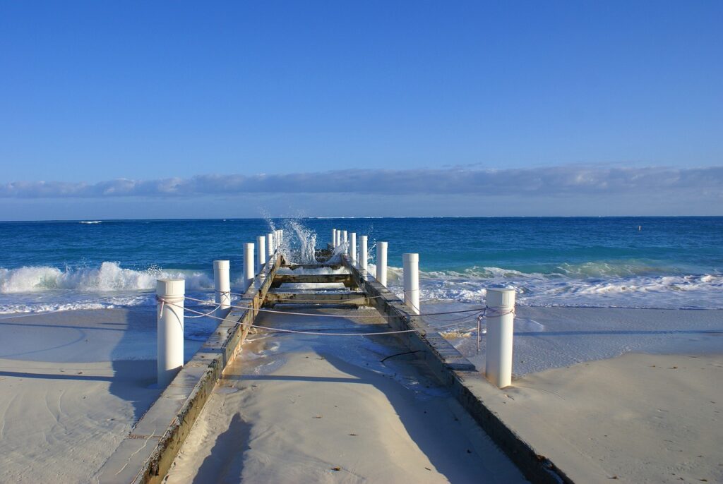 pier into the ocean on the island of Turks & Caicos