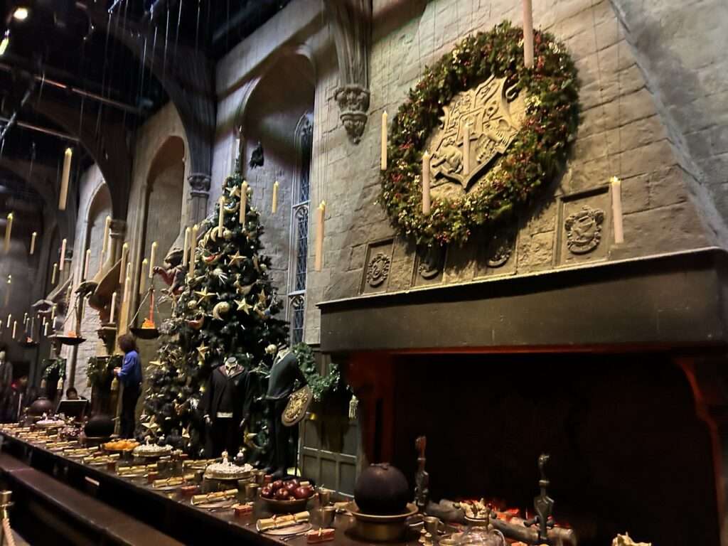 Great hall at Hogwarts - a set at the Warner Brothers Studio - Decorated for christmas. - part of the Harry Potter Experience