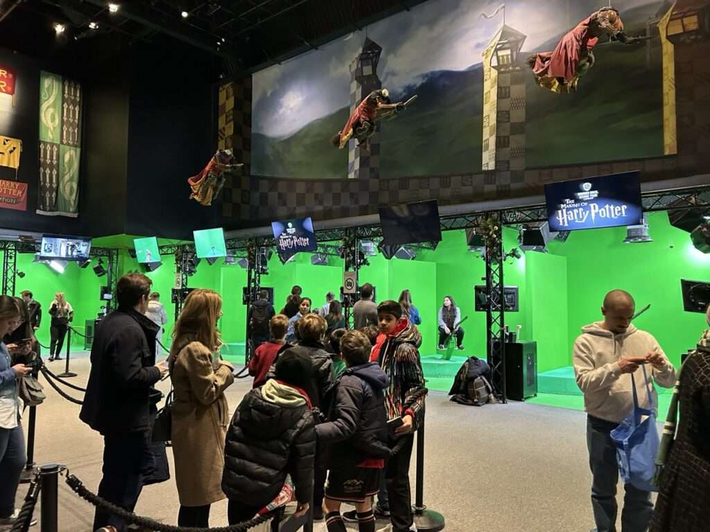 Green screen- a place at the Harry Potter Experience in England where you can get your picture taken flying on a broom stick. The Green screen allows them to put in a background for the movie