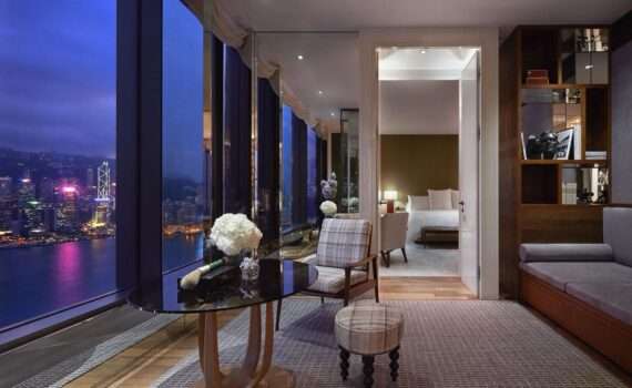 Manor Suite Rosewood Hong Kong. View of the city from the sitting area