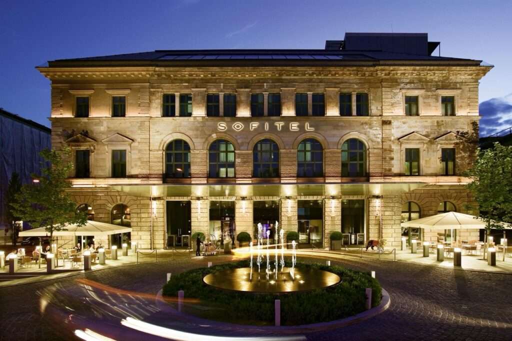 Front of the Sofitel in Munich at night