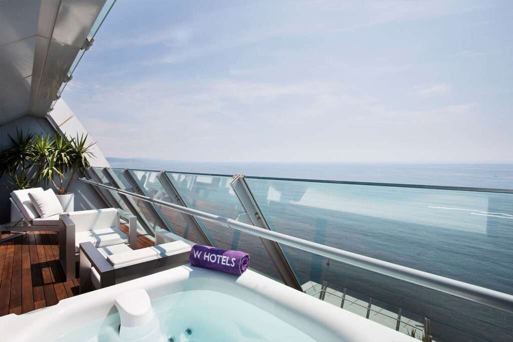Suite balcony at the W Barcelona overlooking the Mediteranean Ocean