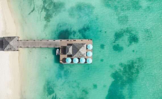 An arial shot of the pier in the carribean at the Hyatt Regency in Aruba - a Luxury Hotel in Aruba