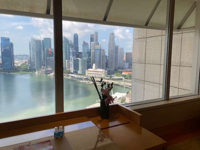 View of the marina and city skyline from the RItz-Carlton Singapore