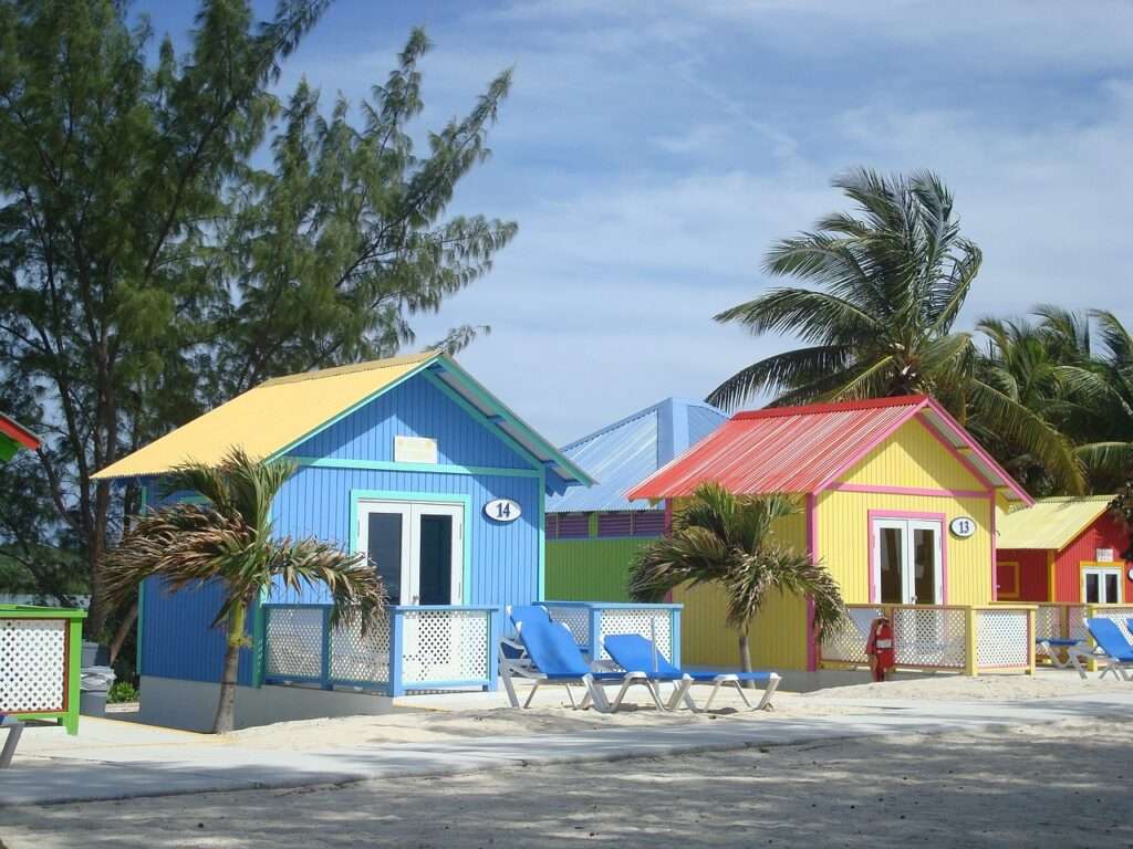Colorful beach cabins in the Bahamas
