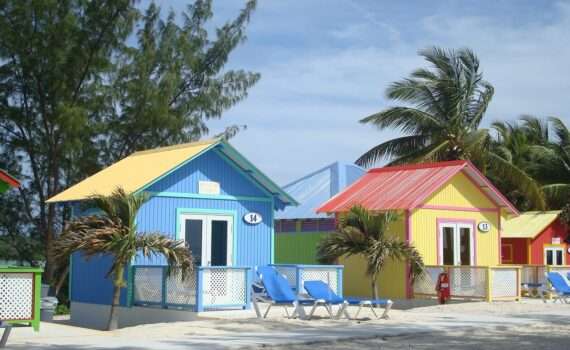 Colorful beach cabins in the Bahamas