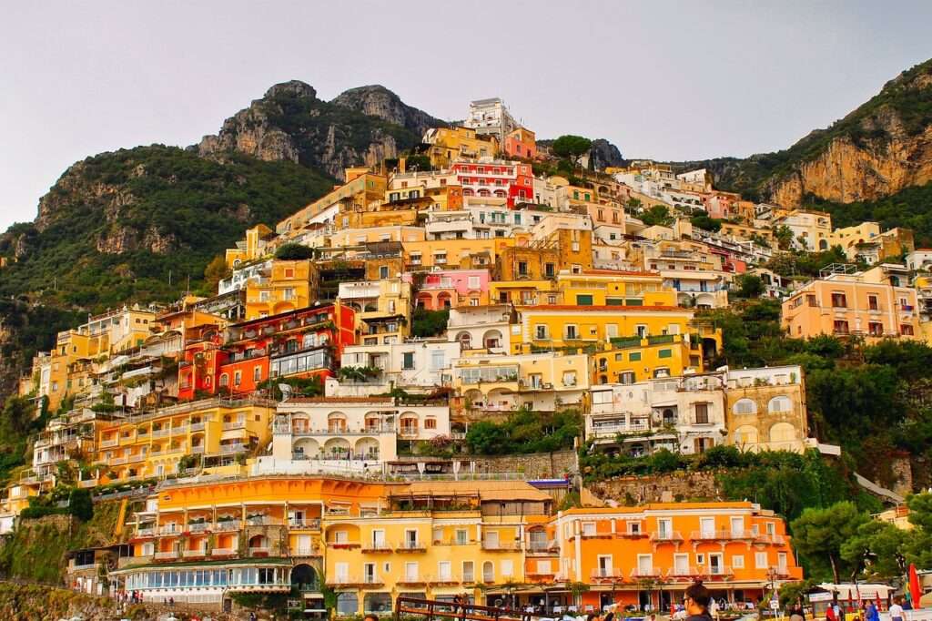 Cliffs of Positano Italy with colorful buildings