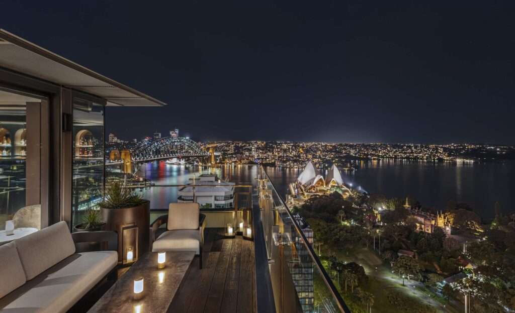 Aster Rooftop Bar at the Intercontinental - a view of Sydney at night - Intercontinental is a luxury hotel in Sydney