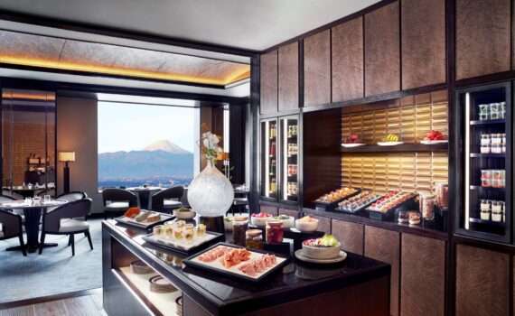Ritz-Carlton Club Lounge Buffet Breakfast. From the lounge there is a view of Mount Fuji