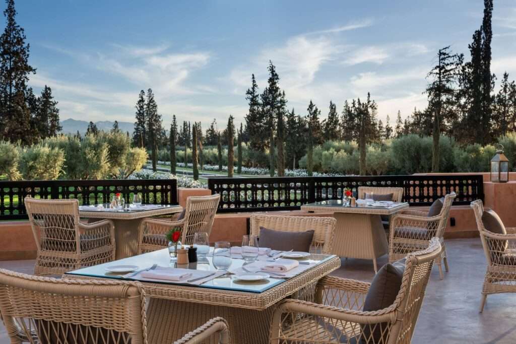 Tamint Restaurant at Oberoi Marrakech - out door patio seating - Luxury hotel in Marrakech