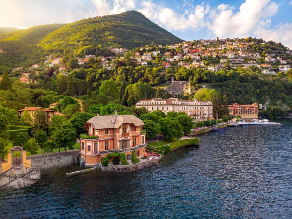 Villa D'este on the shore of lake Como - surrounded by hills and quait villas