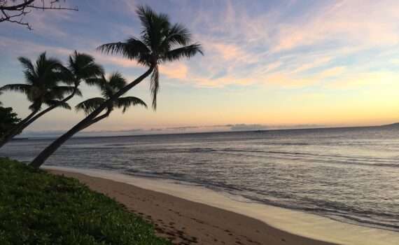 Molokai beach at sunrise on Maui