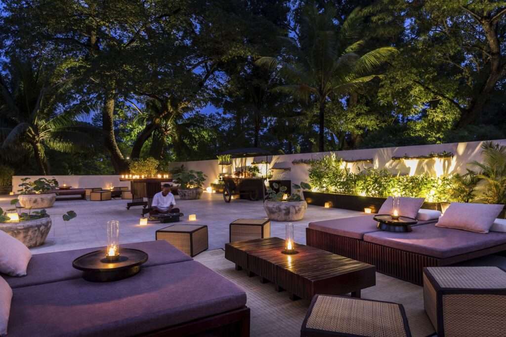 Amansara, Cambodia - Rooftop terrace withh candles - evening