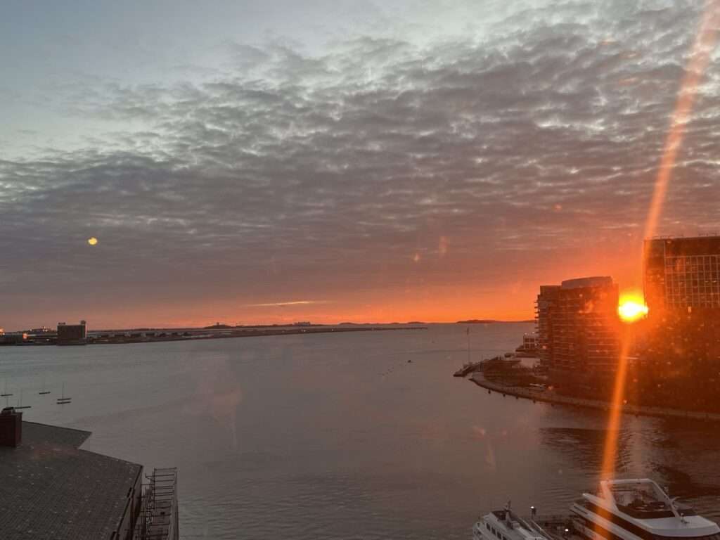 Sunrise over the harbor - a view from the Boston Harbor Hotel