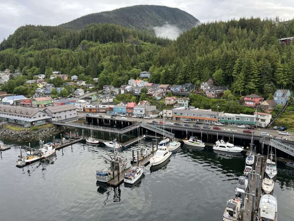 Ketchikan Alaska the view of the town from the deck of a Celebrity Cruise