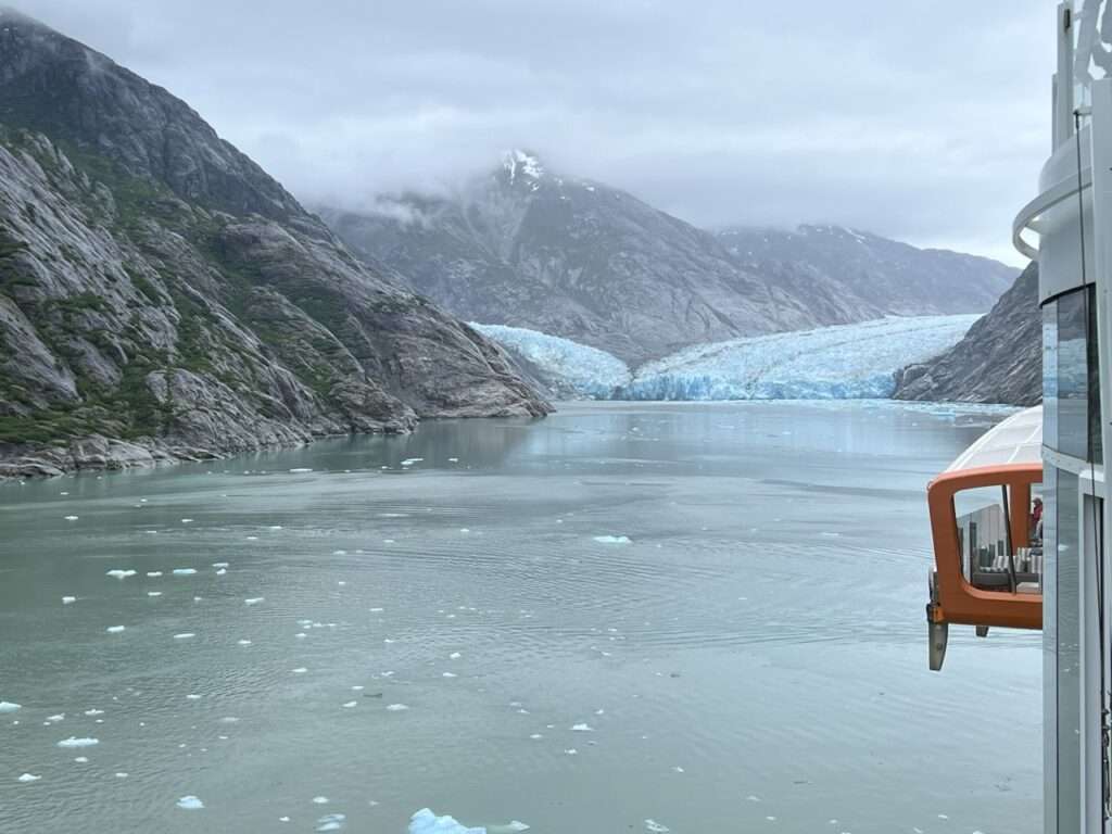 View of Dawes Glacier from the Celebrity Edge ship - you can see the Magic Carpet feature