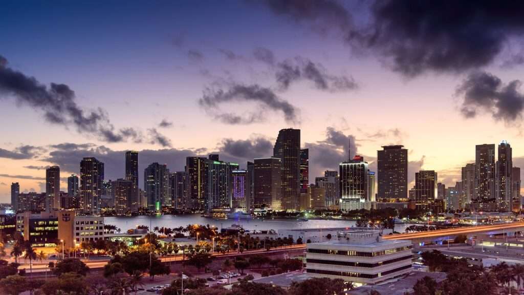 City of Miami at sunset - a great city to visit on your trip to Florida