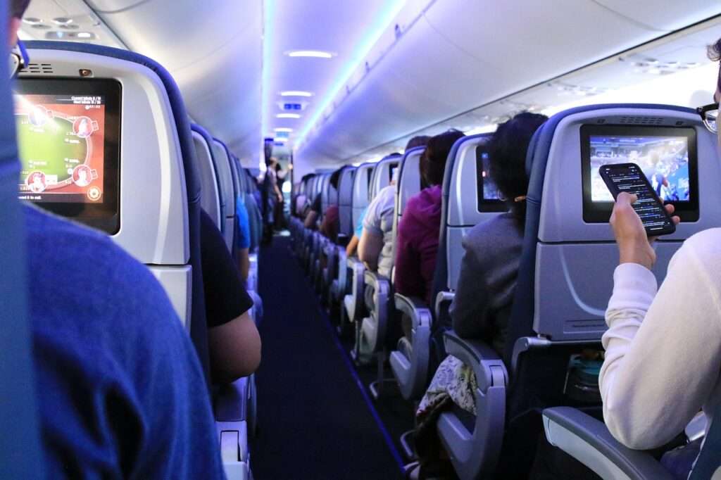 Airplane cabin sweets with entertainment - check your delta flight for free wi-fi