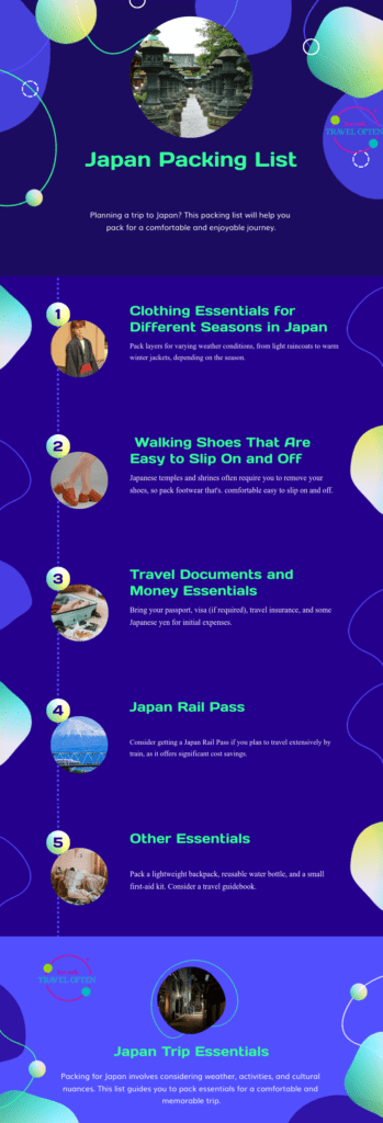 Japan Packing ListPlanning a trip to Japan? This packing list will help you pack for a comfortable and enjoyable journey.