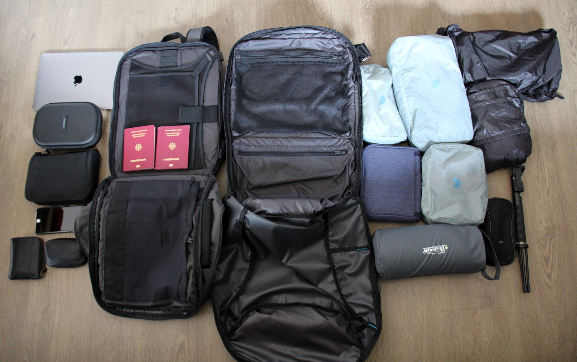 Back packs and passports - examples of light carry on packing for a two week trip