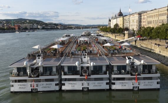 3 VIking River Cruises docked in Budapest